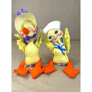 Annalee Mobilitee Vintage Easter Duck Pair - Spring Girl in Bonnet & Sailor Boy